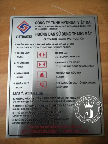 bảng hướng dẫn sử dụng thang máy